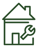 A green icon of a house with a wrench in the corner.