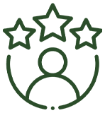 A green icon with three stars and a person