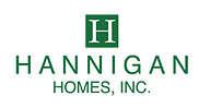 A green and white logo of hannigan homes