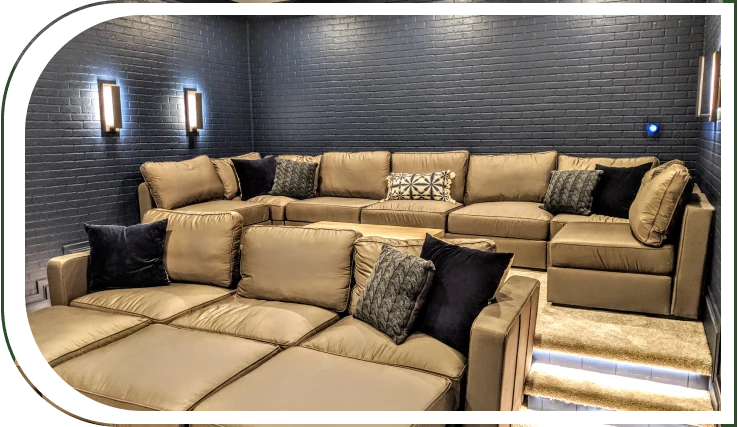 A large sectional couch in the middle of a room.